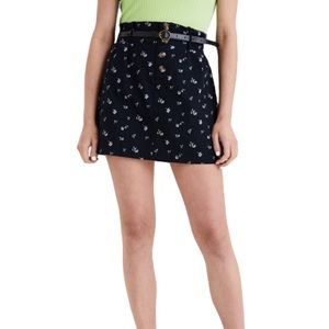 AEO Black Micro Floral Paper Bag Tie High Waist Mini Skirt L